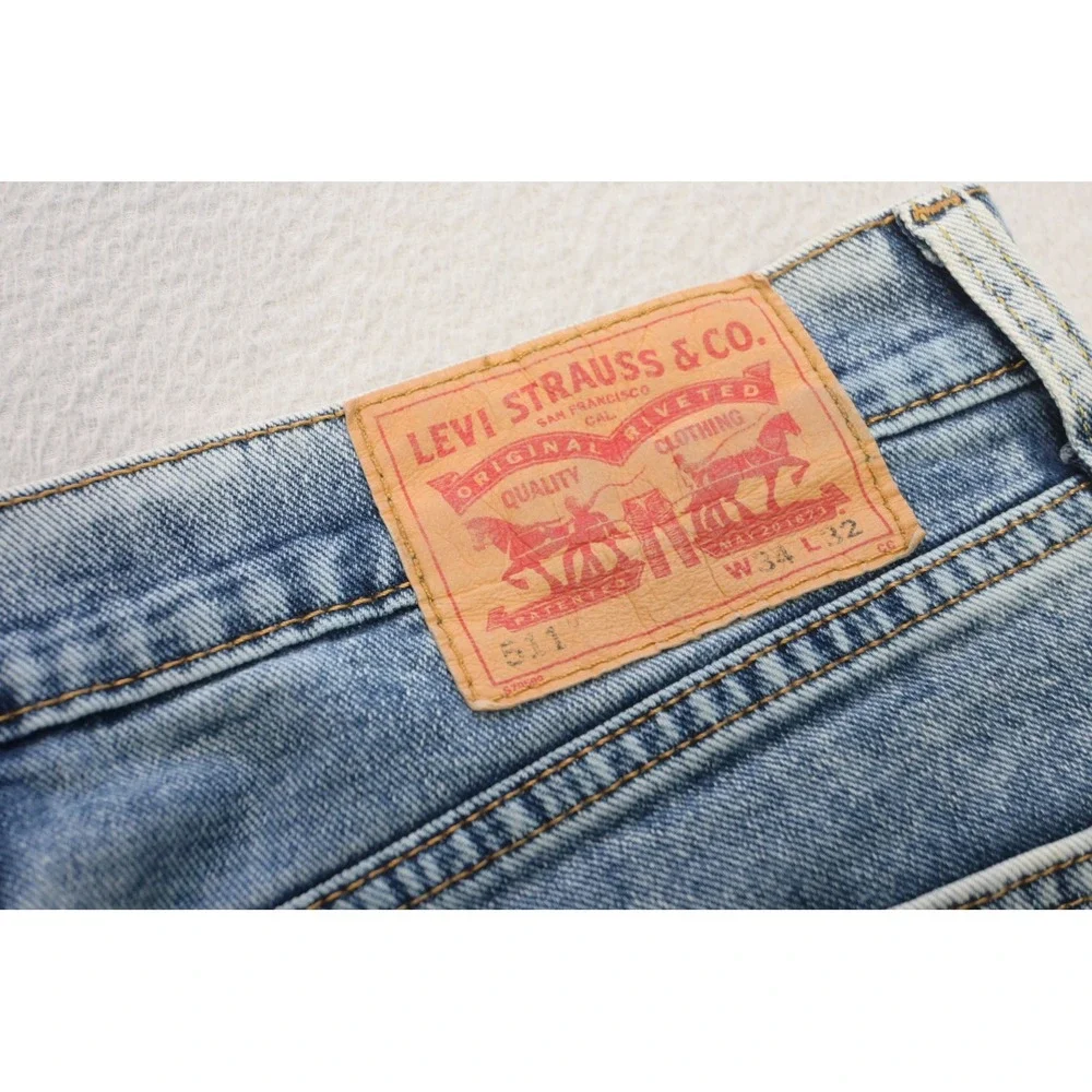 Levi's 511 Slim Jeans Mens 34x32 Light Blue Acid Wash Denim‎ Excellent